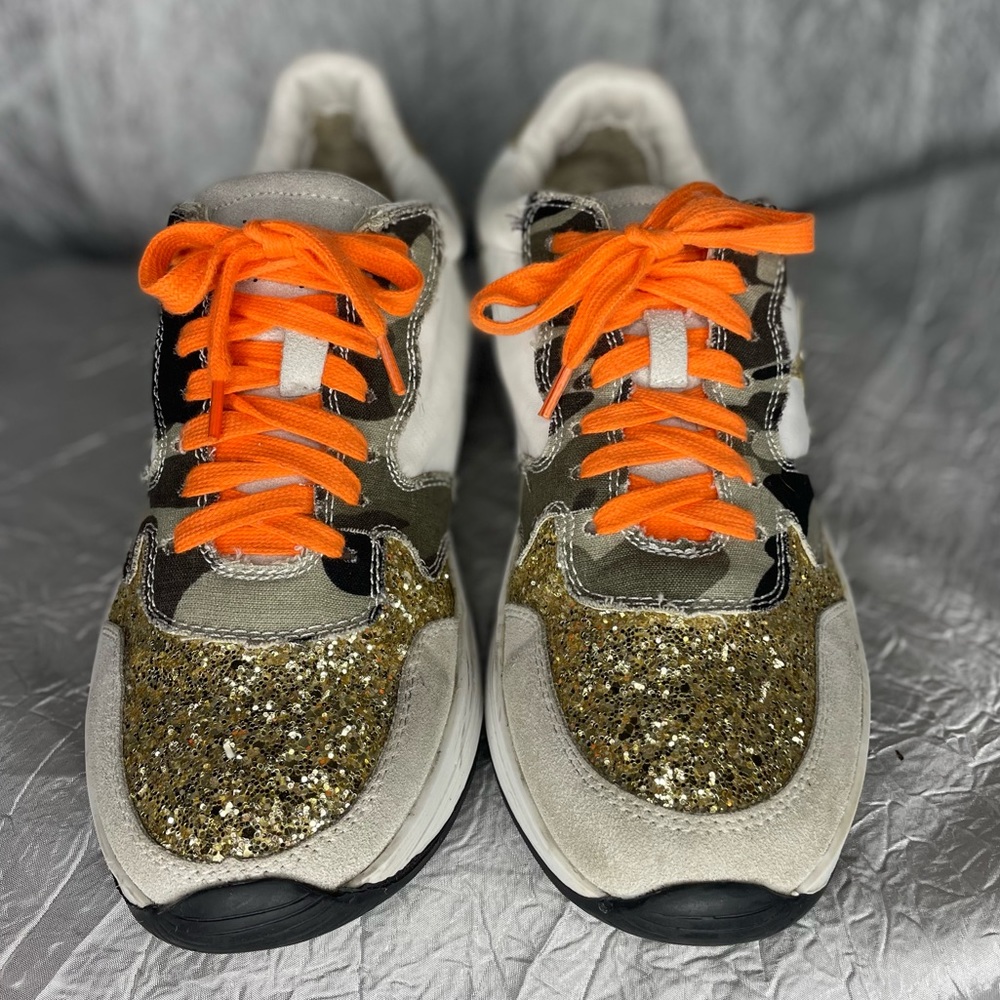 VICI Camo gold sparkle white sneakers with orange laces - Picture 4 of 12